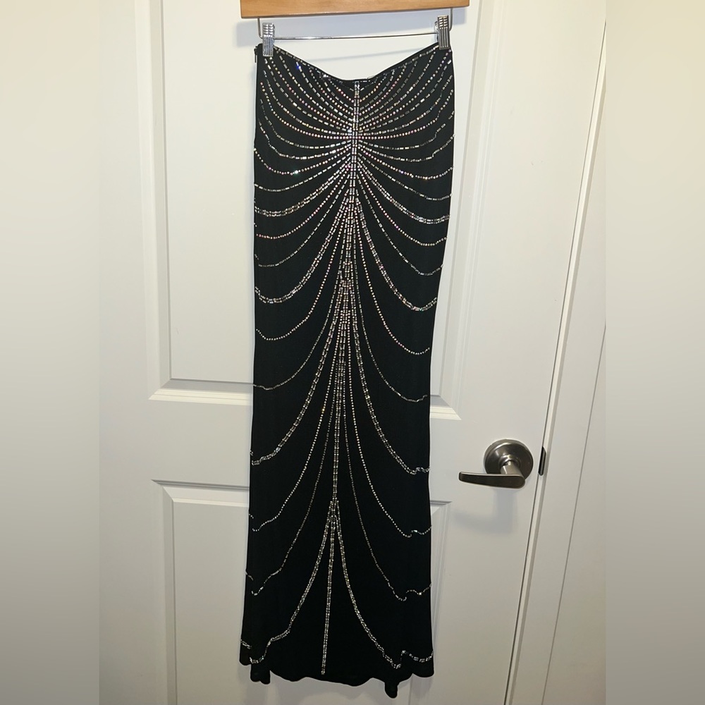 Rhinestones two piece crop top maxi skirt sheer set - Picture 6 of 7